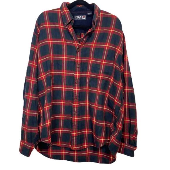 Fila Tops - FILA Sport Vintage Shacket Flannel Button Up with Elbow pads-L
